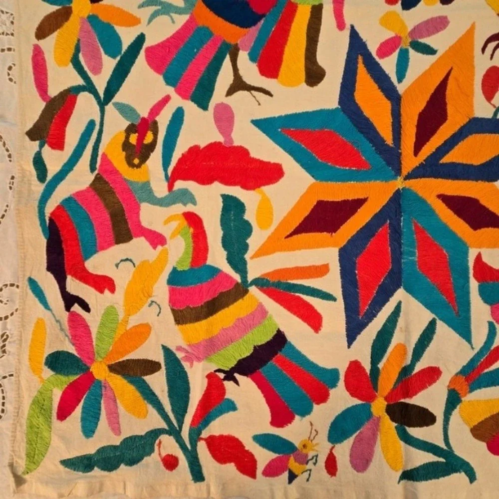 Vintage Otomi Tenango Embroidery Mexican Fold Art Textile Wall Hanging‎ 34